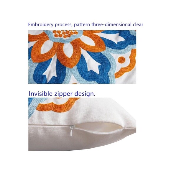 NWT  Embroidered High Quality 100% Organic Cotton Pillow Cushion Covers set of 2 - Picture 4 of 11